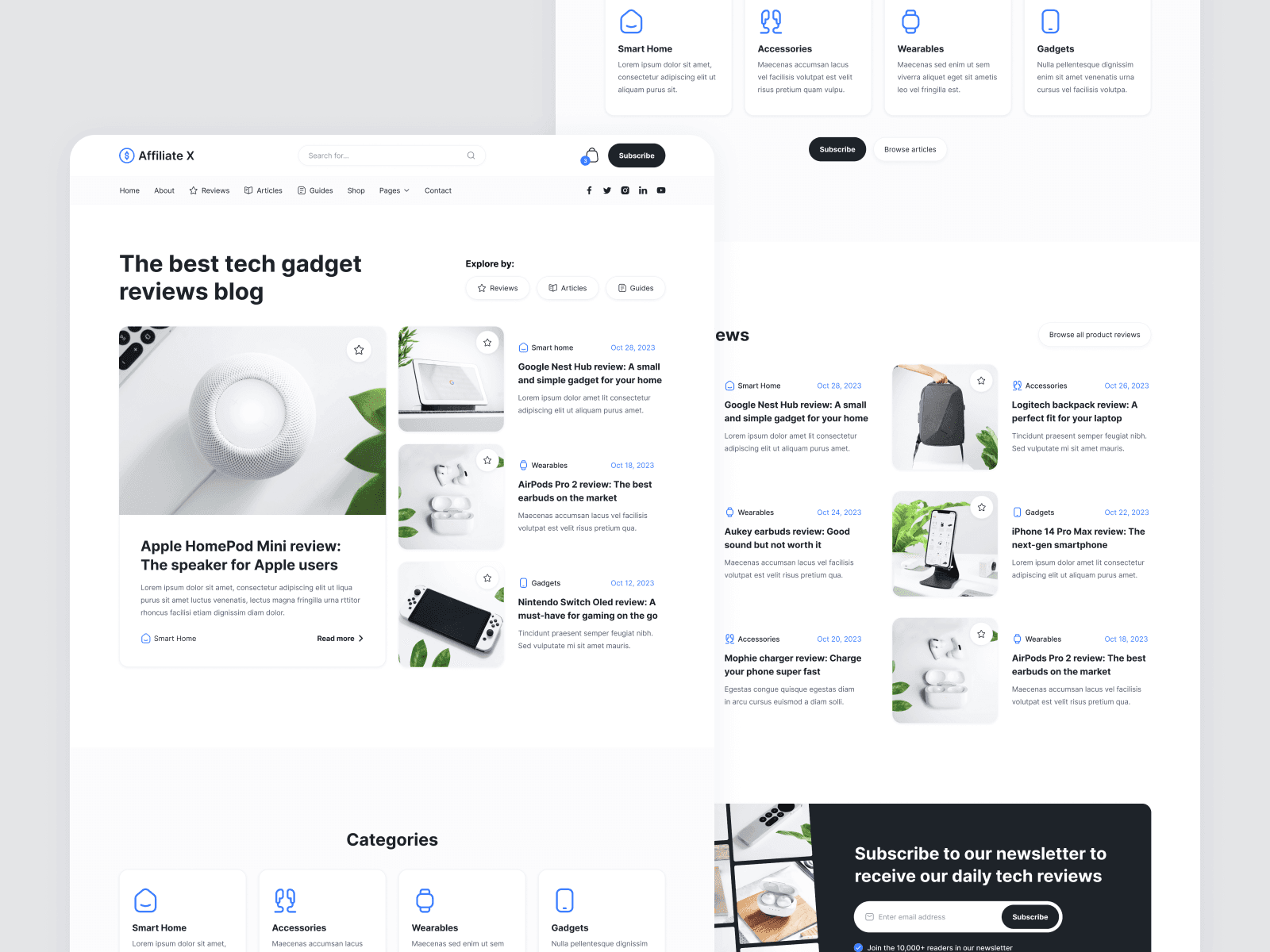 Affiliate X blog template page preview
